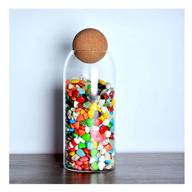 Cork Stopper High Borosilicate Transparent Glass Sealed Can Kitchen Food Grain Storage Can Tea Can Candy Storage Tank Tools