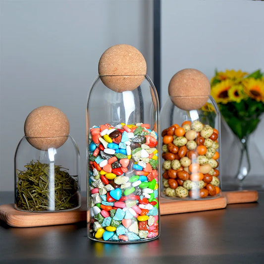 Cork Stopper High Borosilicate Transparent Glass Sealed Can Kitchen Food Grain Storage Can Tea Can Candy Storage Tank Tools